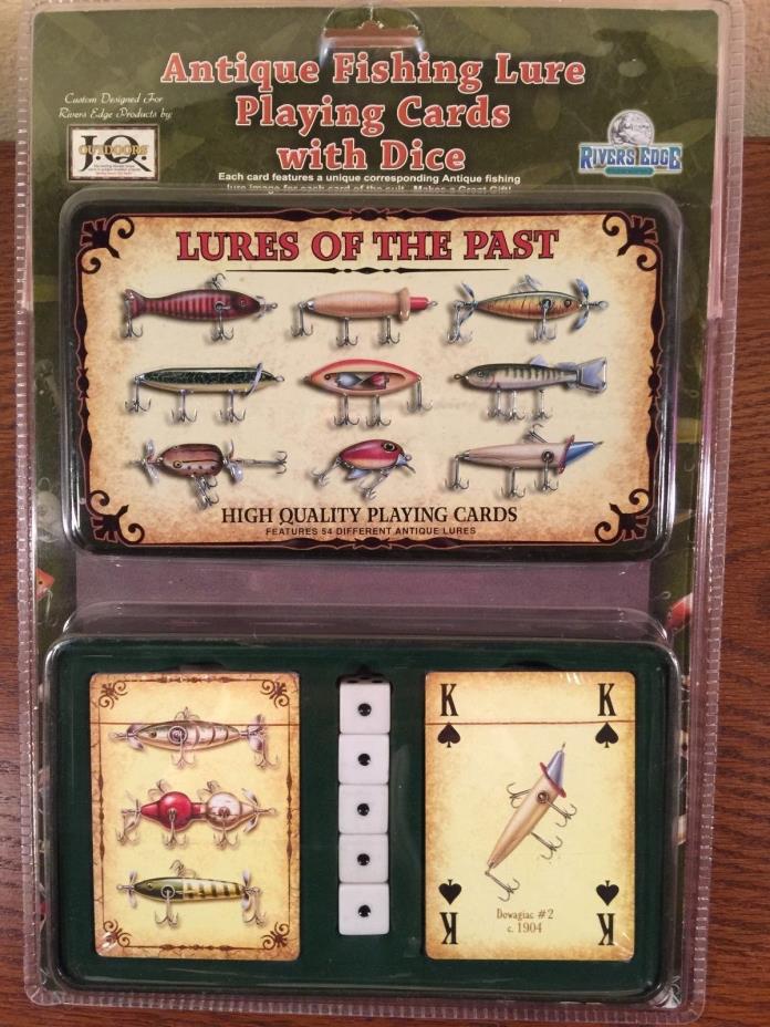 ANTIQUE FISHING LURE PLAYING CARDS & DICE COLLECTIBLE TIN GIFT SET SHIPS FREE!