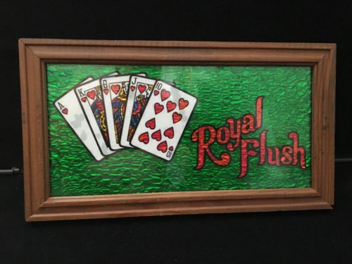 Royal Flush Playing Card Picture Framed Green Foil Man Cave Game Room Bar Decor