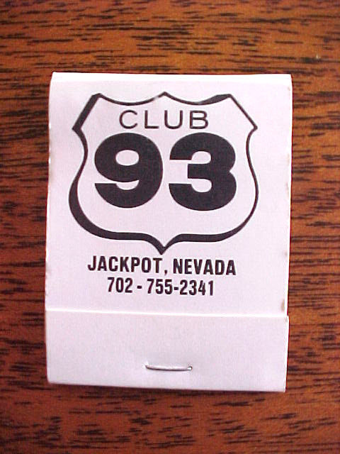 BOOK MATCHES,  CLUB 93 JACKPOT, NEVADA