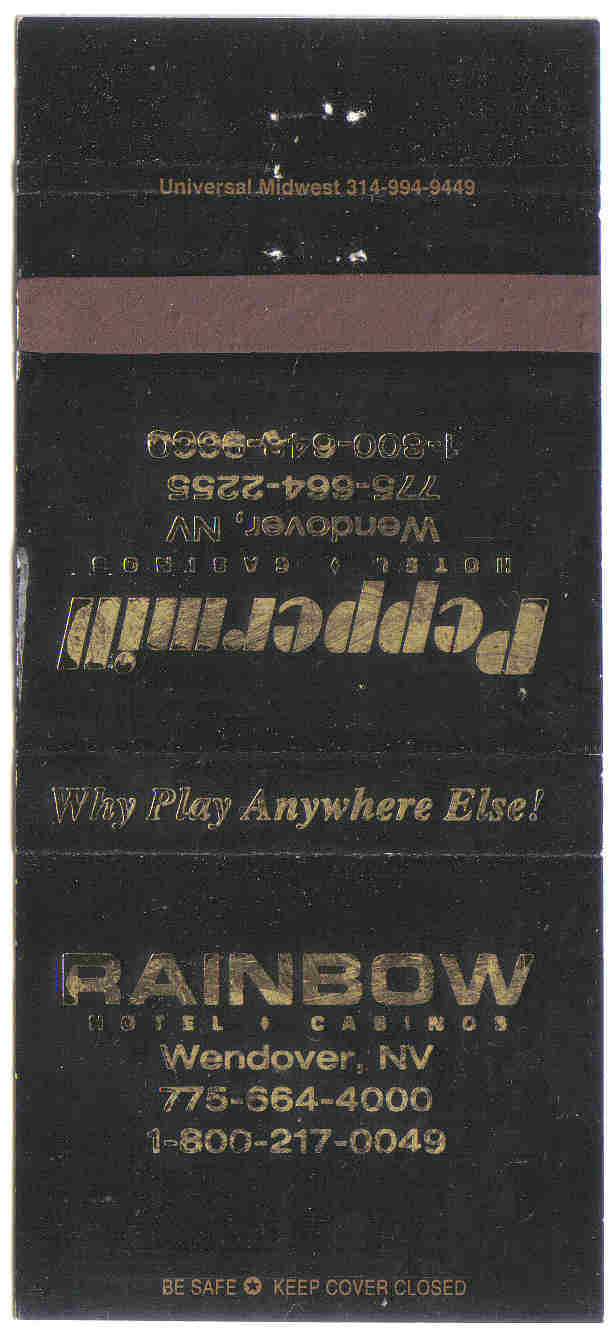 RAINBOW HOTEL & CASINO PEPPERMILL HOTEL WENDOVER NEVADA VINTAGE MATCHBOOK COVER