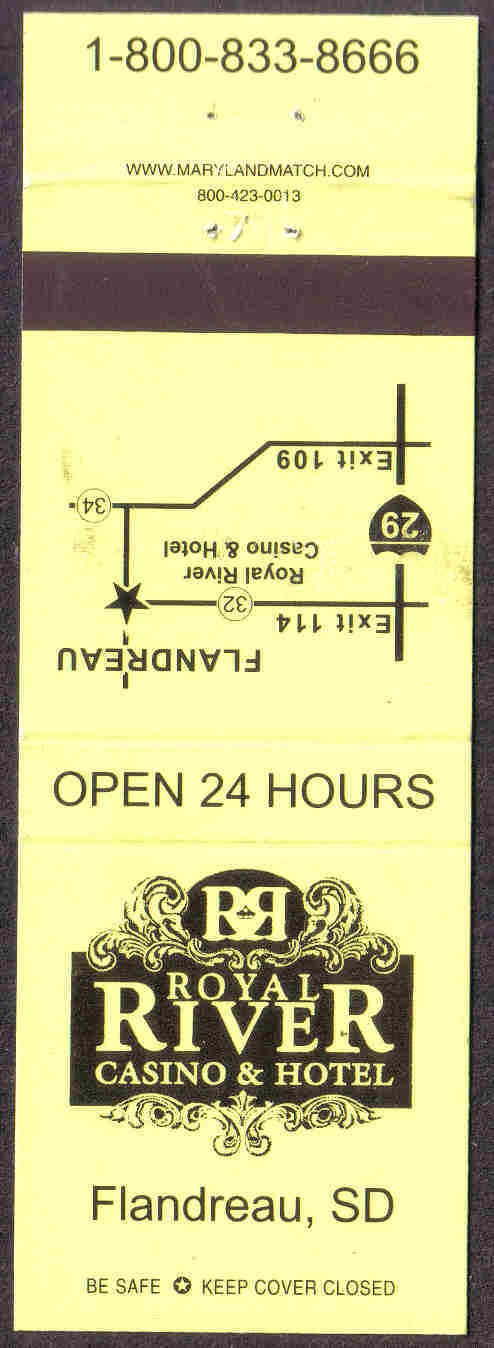 ROYAL RIVER CASINO & HOTEL FLANDREAU SOUTH DAKOTA MATCHBOOK COVER