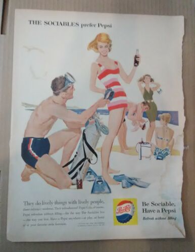 PEPSI COLA ADVERTISEMENT THE SOCIABLE PREFER PEPSI GREAT FOR ANY COLLECTION!