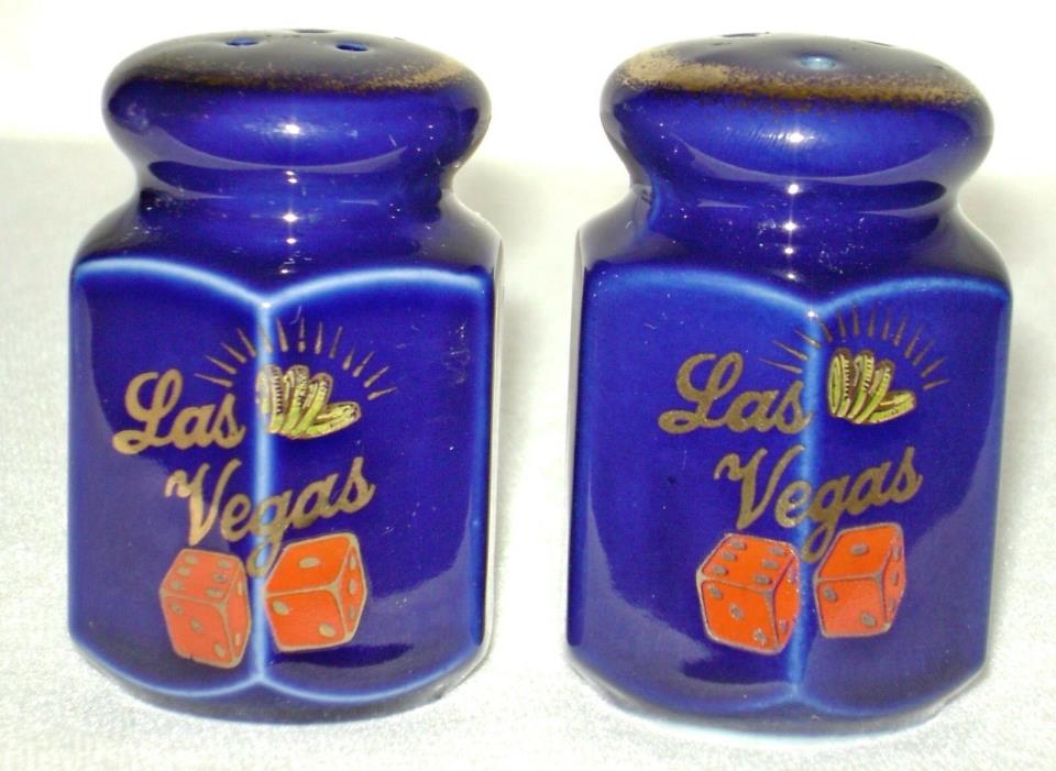 Vintage Las Vegas Souvenir Ceramic Salt & Pepper Shakers Dice & Casino Chips