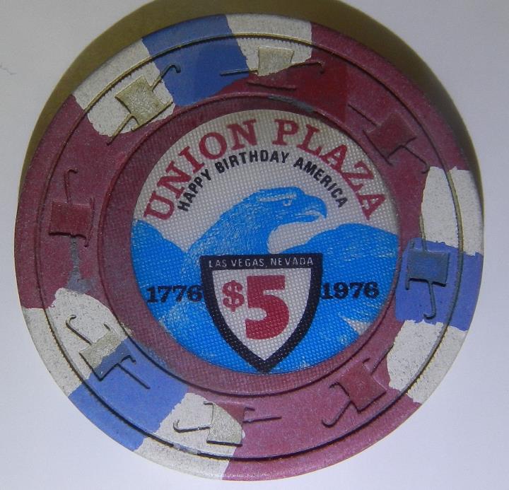 #24cc Union Plaza Bicentennial $5 Casino Chip Las Vegas Nevada 1776 1976