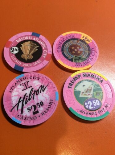 Obsolete Atlantic City $2.50 Casino Chip Lot-4 Different