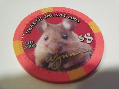 $8 WYNN 2008 CHINESE YEAR of RAT LAS VEGAS NEVADA CASINO POKER CHIP