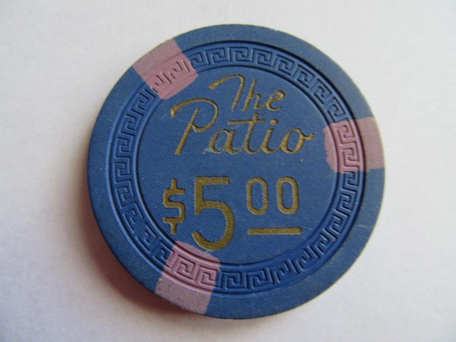 Casino  Chip 1954 The Patio $5.00 Las Vegas Nevada  Blue Poker Chip Rare