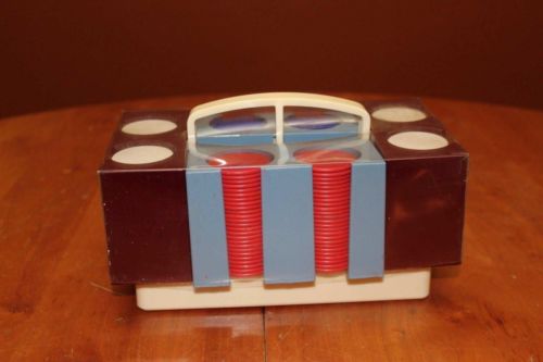 Vintage Dennison Plastic Poker Chip Caddy with 200 Cardboard Poker Chips Sealed