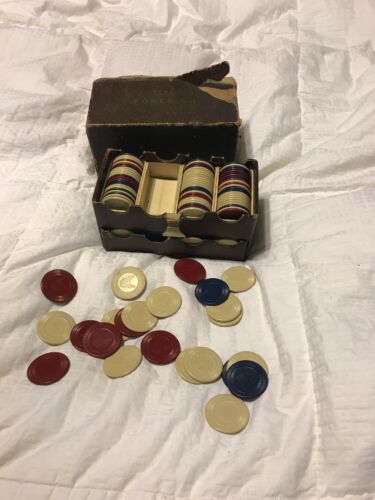 Vintage Poker Chip Set in Peau Doux case, Close to 200 chips