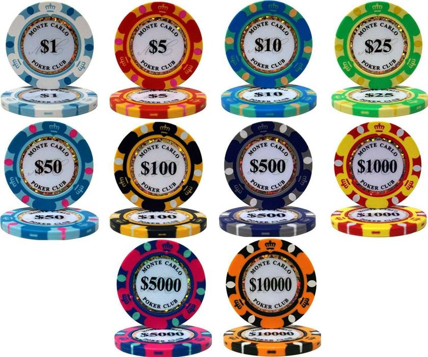Monte Carlo 14g Clay Poker Chips Sample Set - 10 Denominations-New