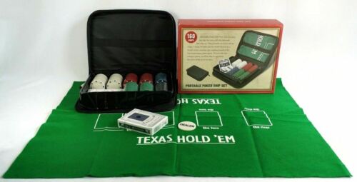 Portable Poker 160 Chip Set w Cards Folding Felt Playing Surface New in Box