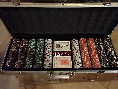 Free S/H  new Clay Poker Chip Set 500 Case Texas Hold'em Cards Dice Button nip