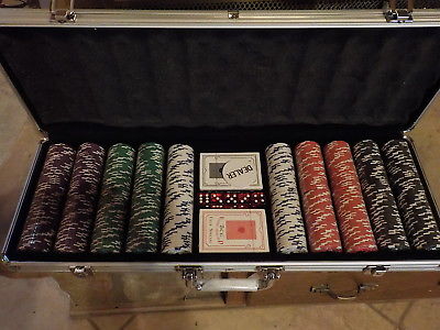 ships FREE Texas Hold'em NEW Clay Poker Chip Set 500 Case Cards Dice Button nip