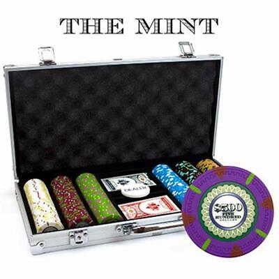 300Ct 13.5g 'The Mint' Poker Chip Set Aluminum Case By Metal Dealer Button 