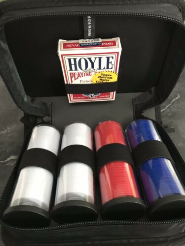 Hoyle Playing Cards, Poker Chips, and Black Nylon Carrying Case