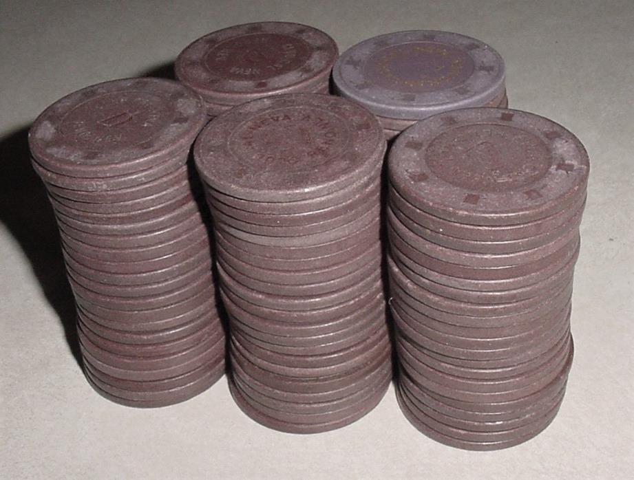 Used Casino CLAY CHIP LOT 100 Brown ROULETTE GAME CHIPS Circa 1970's-1990