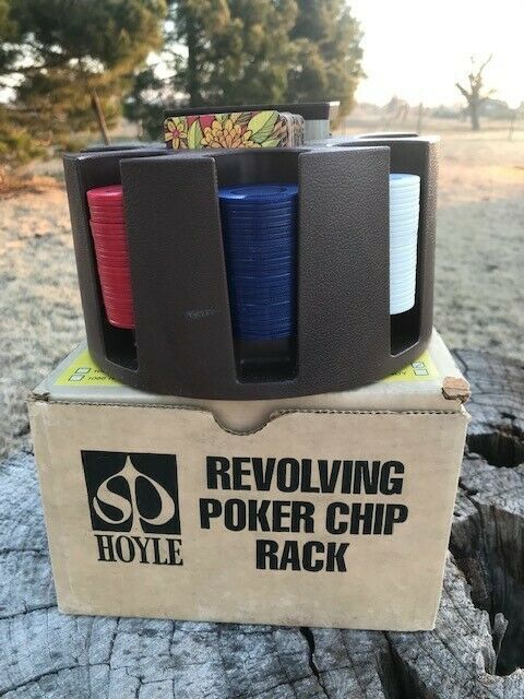 Hoyle Poker Chip Set with Cards, Revolving Poker Chip Rack, Vintage Stancraft