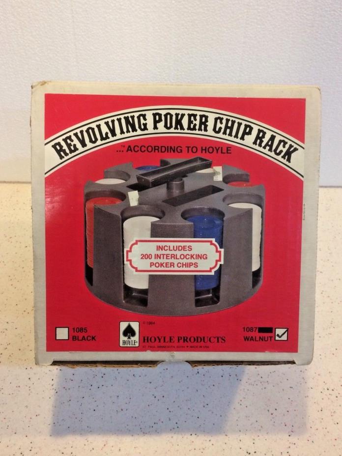 Vintage Hoyle Revolving Poker Chip Rack #1087 Walnut 200 Hoyle Chips Orginal Box
