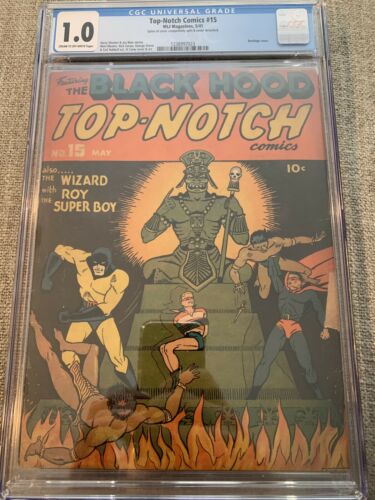Top-Notch Comics #15 CGC 1.0. Classic Bondage Cover. Key Golden Age Black Hood