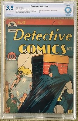Detective Comics #44 (1940) CBCS 3.5 -- Crimson Avenger new costume Bob Kane CGC