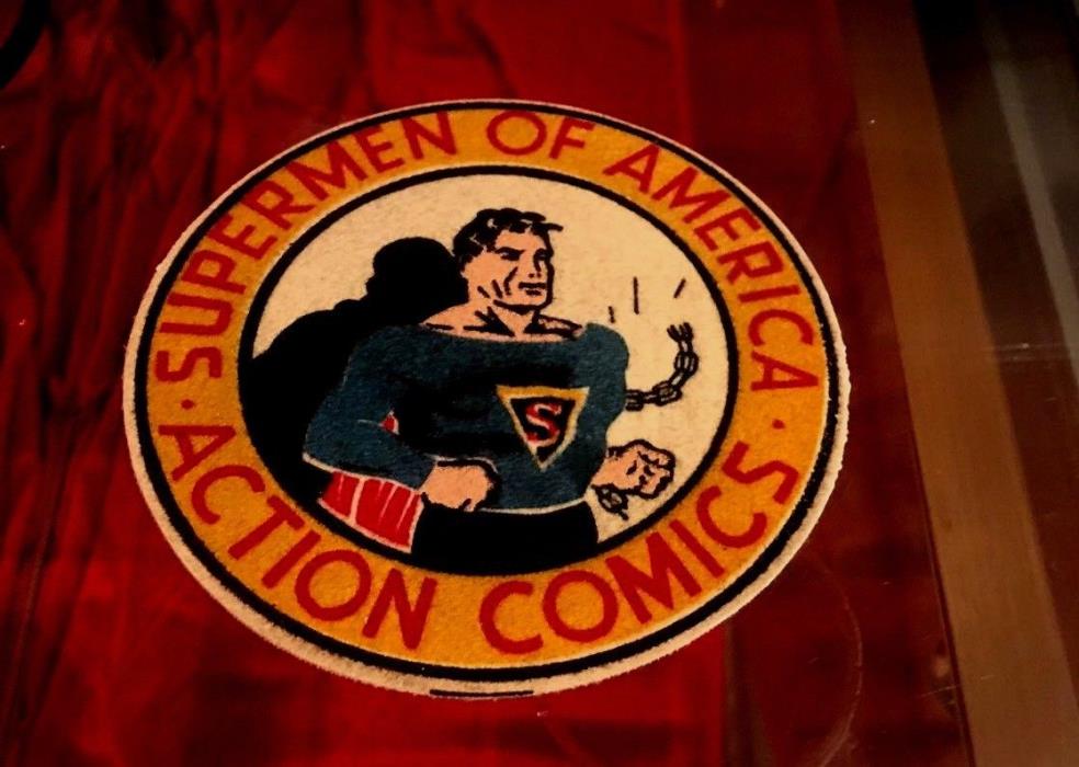 Superman Supermen of America Rare Large Felt Patch Action Comics 1939 High Grade
