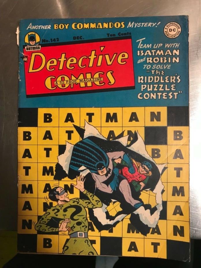 DETECTIVE COMICS 142 VG 4.0 1948 - THE 2ND RIDDLER STORY EVER