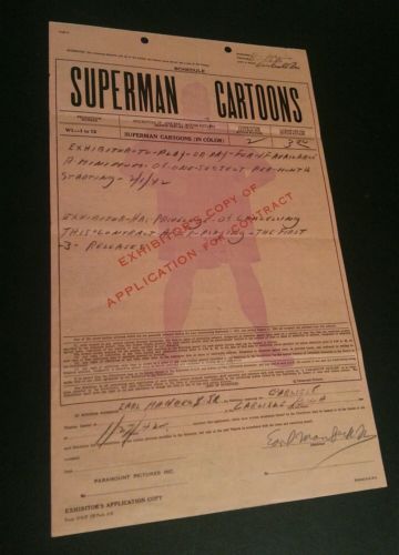 Superman Cartoons Fleischer Studios Paramount Exhibitors Contract 1941 1942 ???