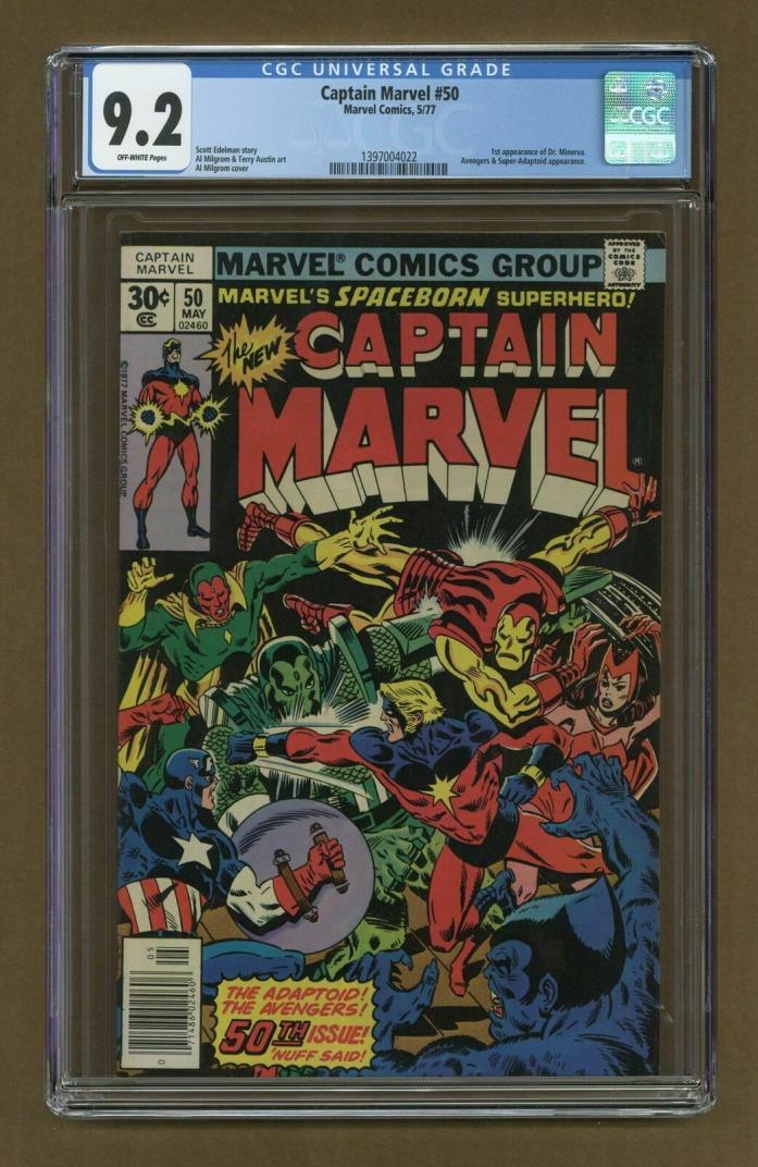Captain Marvel # 50 1977 NM CGC 9.2 - Adaptoid -The Avengers- 1ST Dr Minerva APP