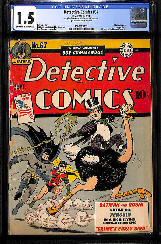 Detective Comics # 67 1st Penguin Cover Appearance CGC 1.5 Batman ! KEY ISSUE
