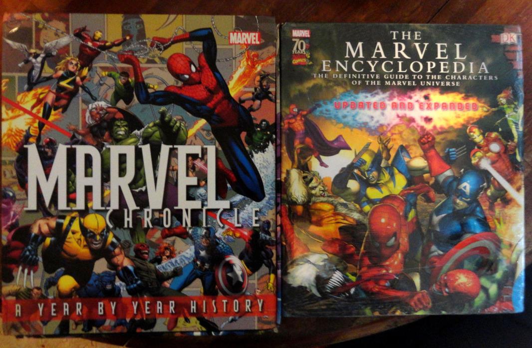 TWO GIANT MARVEL BOOKS, ENCYCLOPEDIA AND CHRONICLES, DK BOOKS