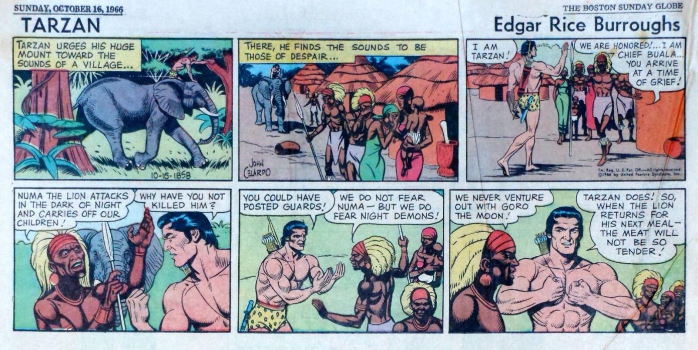 Tarzan by Burroughs & John Celardo - color Sunday comic page - October 16, 1966