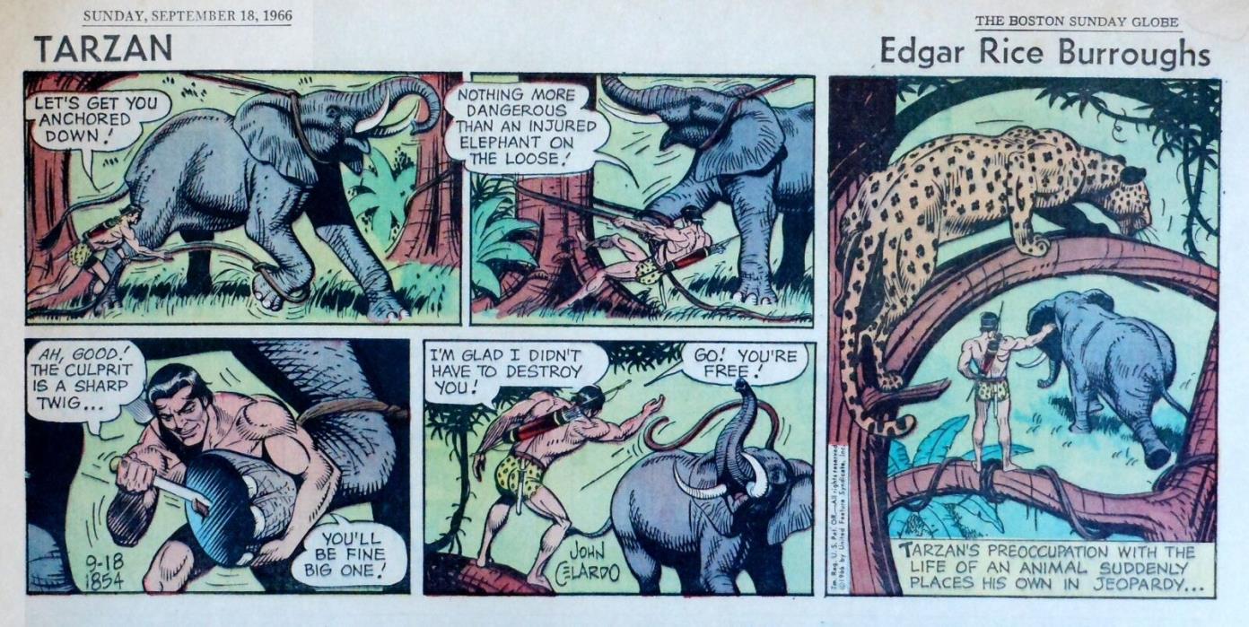 Tarzan by Burroughs & John Celardo - color Sunday comic page - Sept. 18, 1966