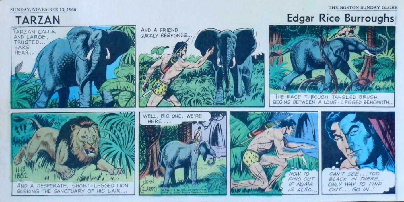 Tarzan by Burroughs & John Celardo - color Sunday comic page - November 13, 1966