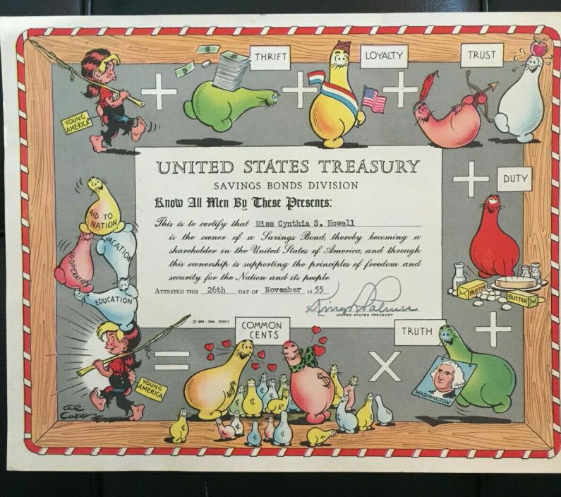 Schmoo United States Treasury  Savings Bond division 1955