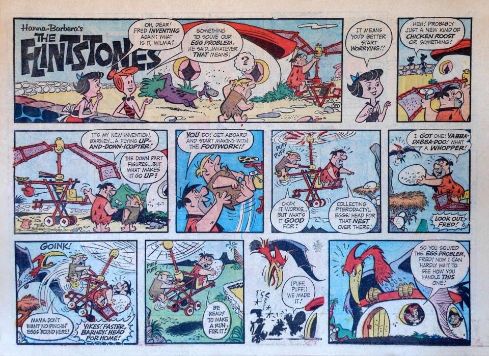 The Flintstones - Hanna-Barbera - large half-page Sunday comic - April 7, 1963