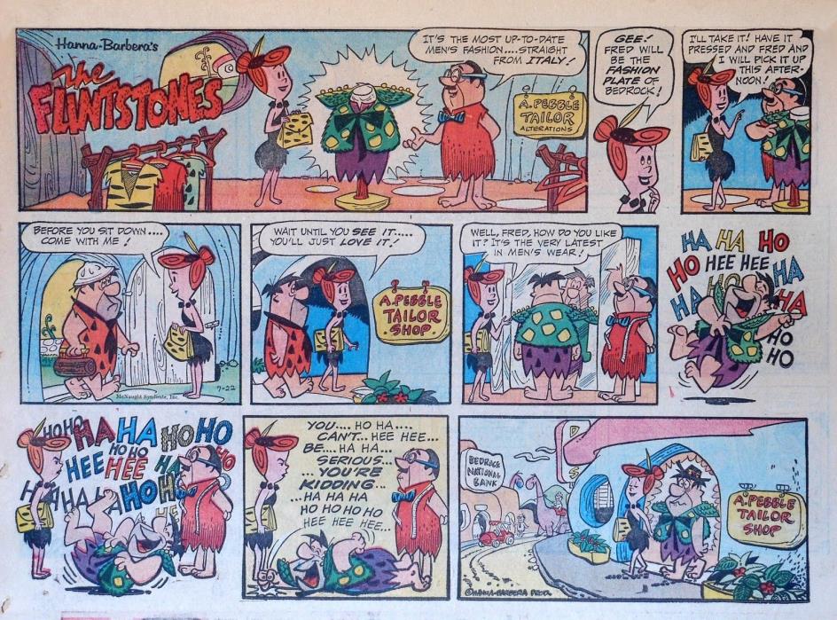 The Flintstones - Hanna-Barbera - large half-page Sunday comic - July 22, 1962