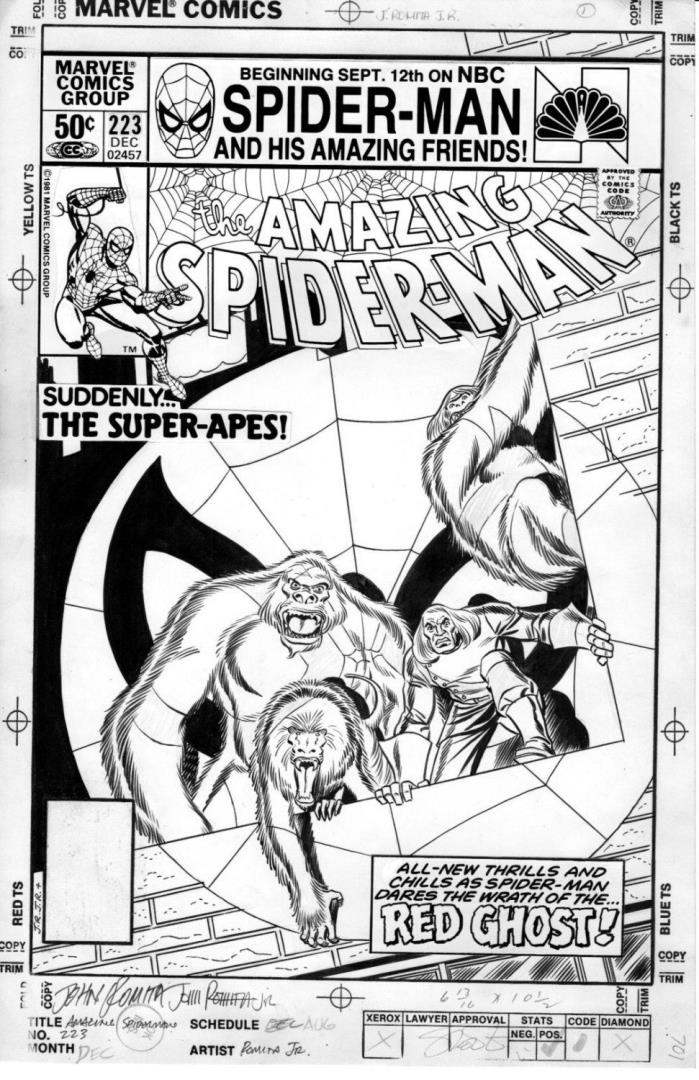 JOHN ROMITA Sr & ROMITA JR - Amazing Spider-Man #223 cover, Spidey vs Red Ghost