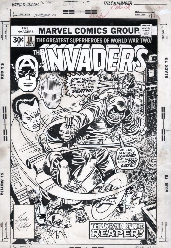 JACK KIRBY / WILSON / ROMITA- Invaders #10 cover, Captain America Bucky v Reaper