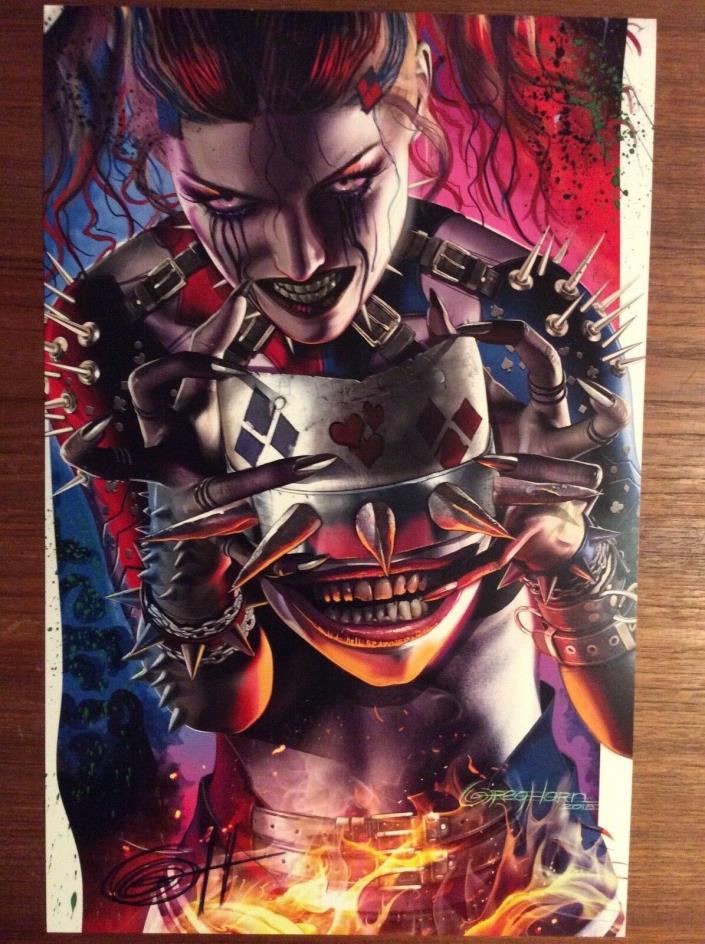 HARLEY QUINN WHO LAUGHS ART PRINT By GREG HORN ART PRINT SIGNED (UNMASKED)