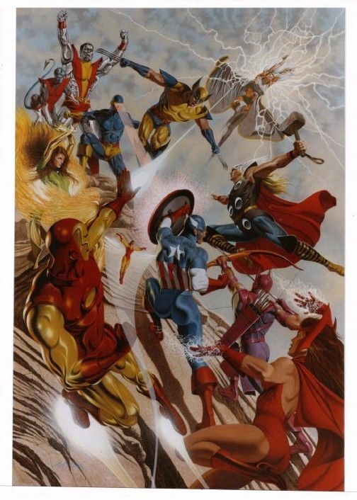 AVENGERS vs X-MEN original comic art Painting - David Michael Beck
