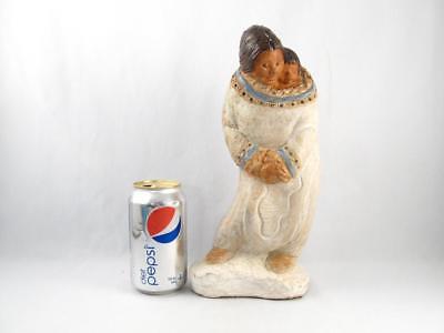LARGE INUIT ESKIMO MOTHER W/ CHILD ART POTTERY FIGURINE SIGNED & NUMBERED