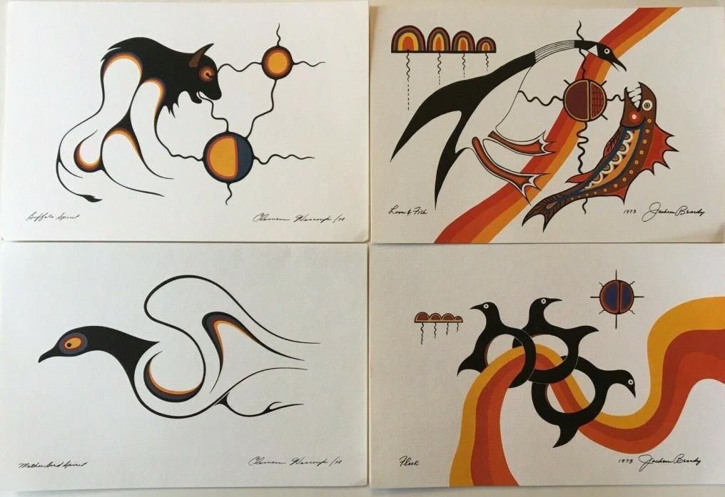 4 Woodland Indian Art Cards Clemence Wescoupe & Jackson Beardy Buffalo Bird Fish