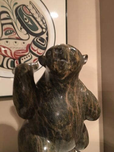 VINTAGE DANCING BEAR CARVING INUIT AUTHENTIC MADE IN CANADA 17 INCHES 58 LBS