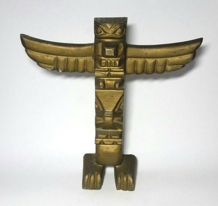 Vintage Northwest Indian Totem Pole Native American Cast Aluminum 11