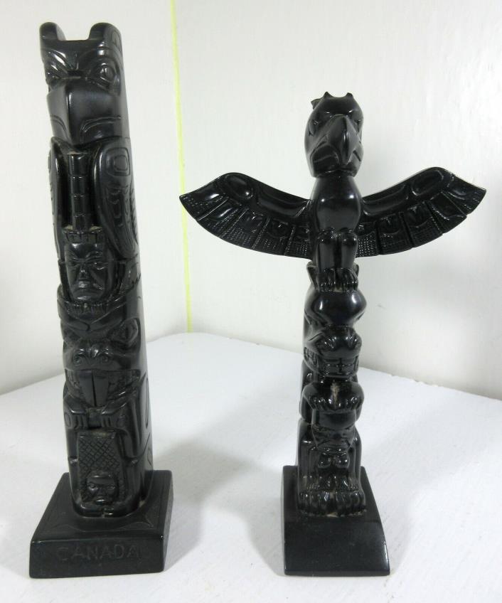 Set of 2 Vintage Black Totem Poles by Pearlite Vancouver B.C. Canada 9