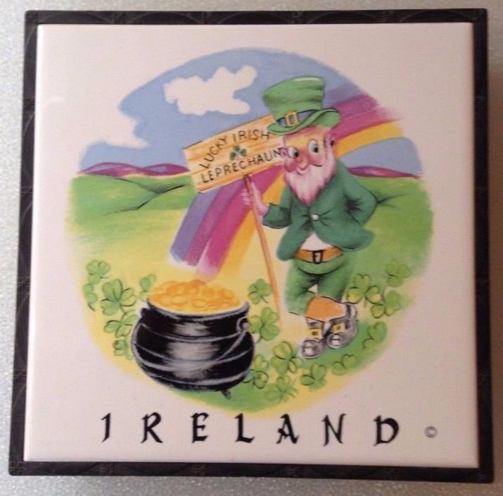 Ireland Lucky Irish Leprechaun Trivet Ceramic Tile with Stand