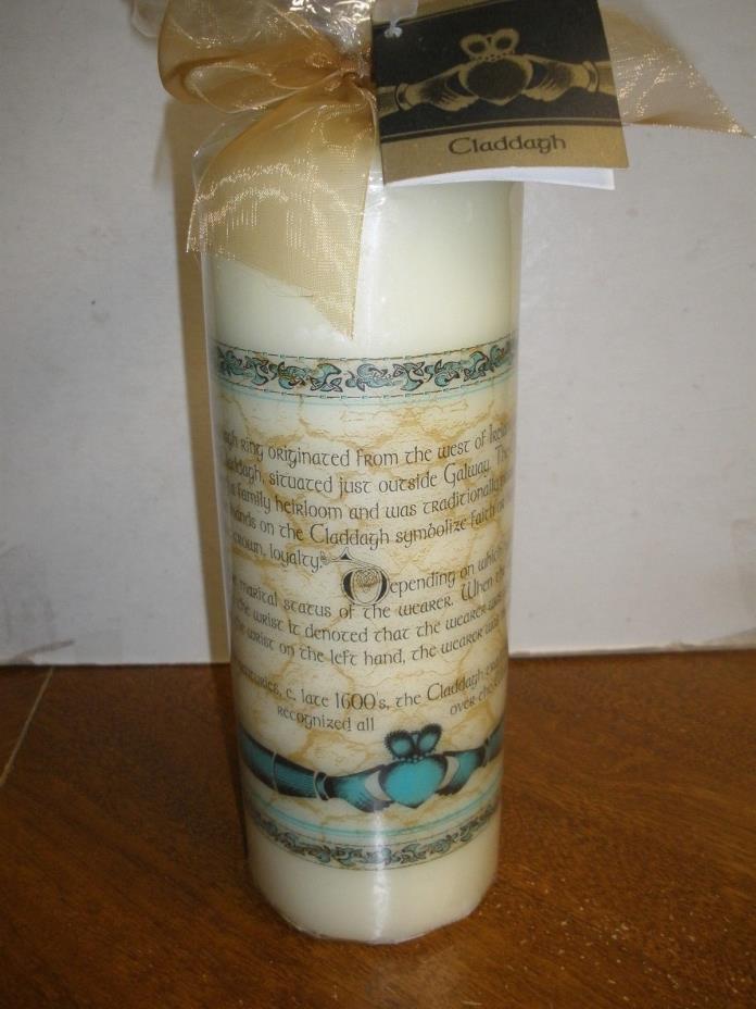 NEW IRISH CLADDAGH CANDLE - Claddagh Story -Ivory / Gold Pillar