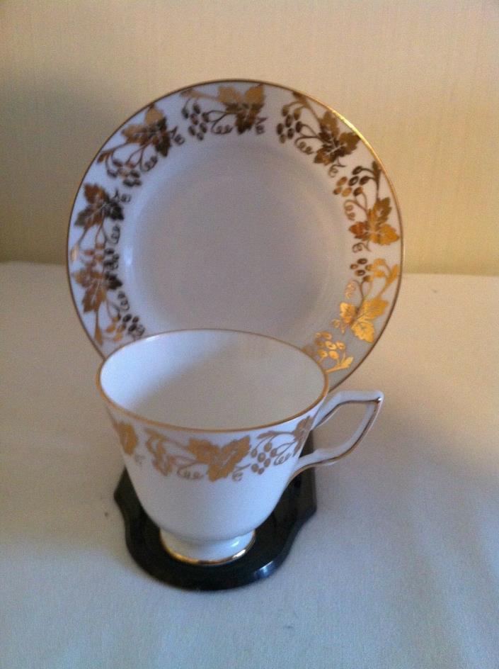 Royal Tara Fine Bone China Tea Cup & Saucer- white & gold