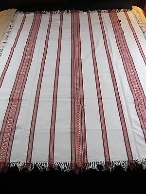 Rare Vintage Hungarian Weave Large Table Cloth Runner Fringe Hand Made 68' x 58'