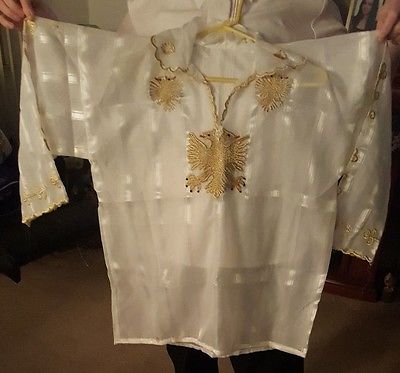 Custom Traditional Women's White Blouse Top with Gold Threads Albanian Eagle